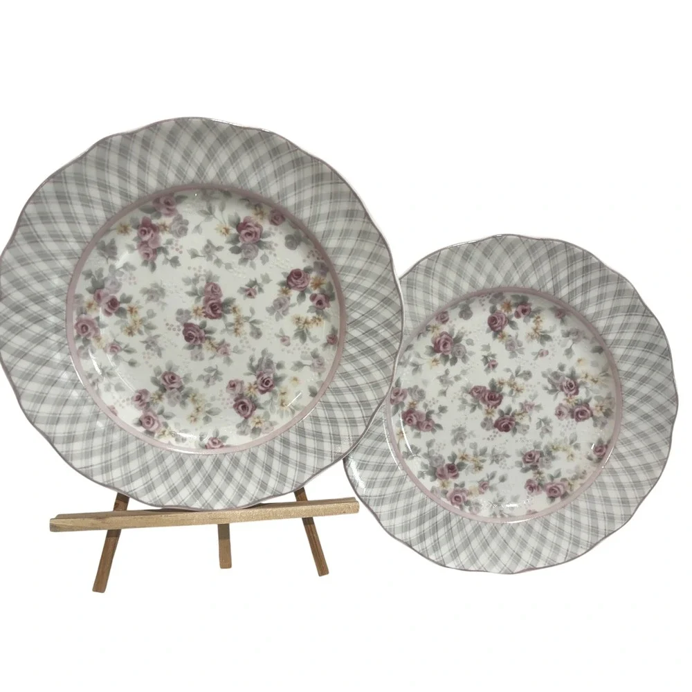 Jessica McClintock Westbury Court Clarise Dinner Plates Floral Plaid Set of 2